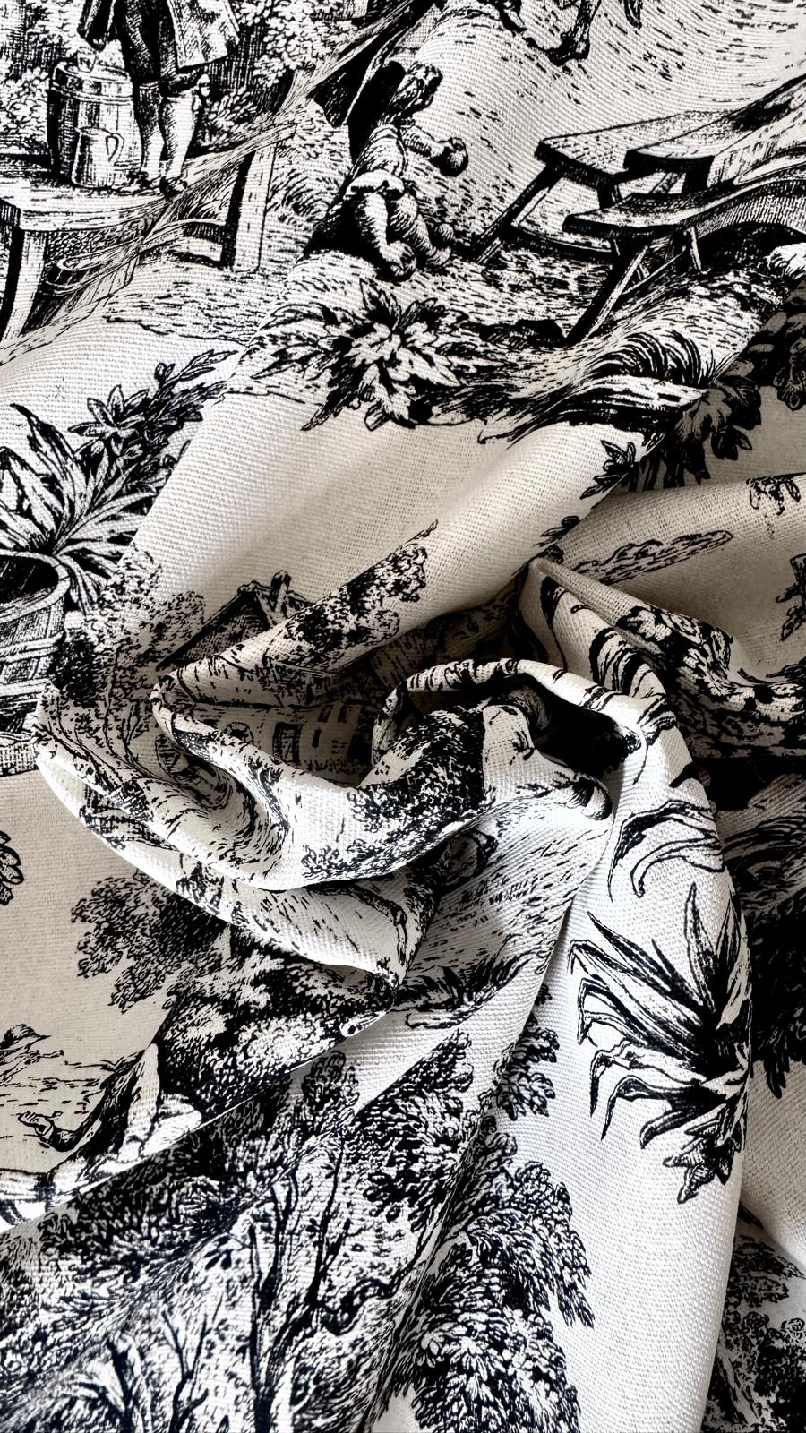 Tessuto in cotone Toile de Jouy nera