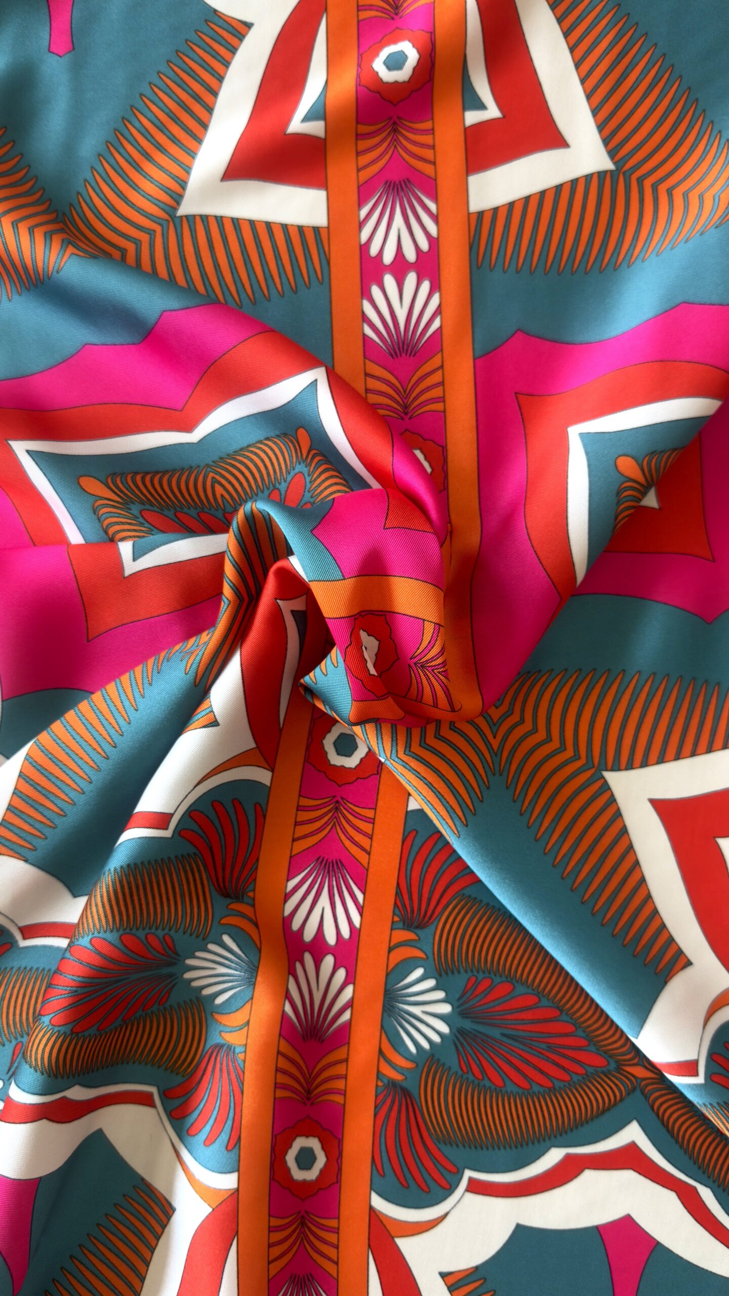 twill poliestere geometrico floreale arancio